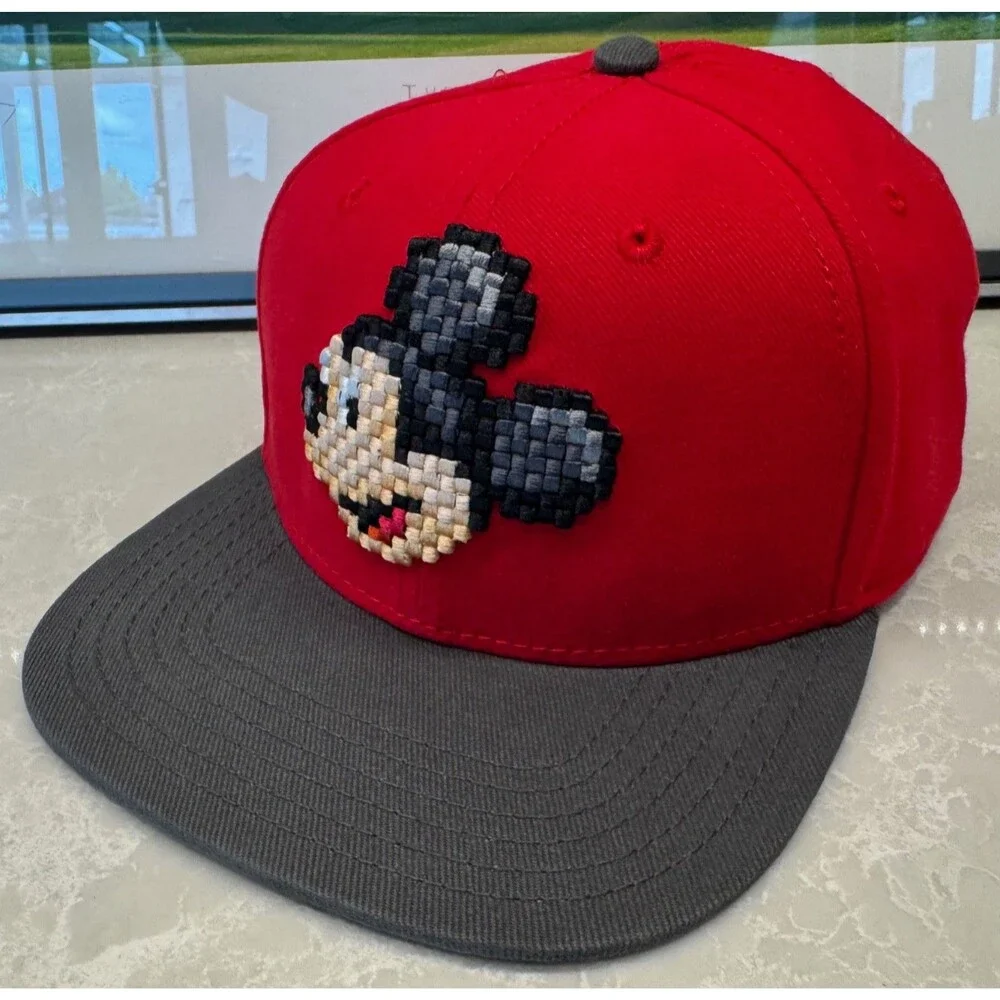 NEW - Disney Parks Pixel Cross Stitch MICKEY MOUSE Red Hat Youth Adjustable NWT